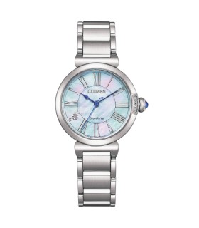 Orologio Donna L in Acciaio Ecodrive con Quadrante Madreperla Azzurra e Diamanti EM1060-87N - Citizen