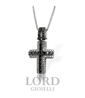 Collana Uomo in Oro Bianco Croce con Diamanti Neri ct. 0,3 e Diamanti ct. 0,14 G SI - Davite&Delucchi