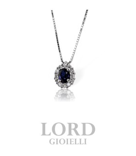 Collana Donna in Oro Bianco con Zaffiro ct 0.25 e Brillanti ct. 0.08 G - Davite&Delucchi