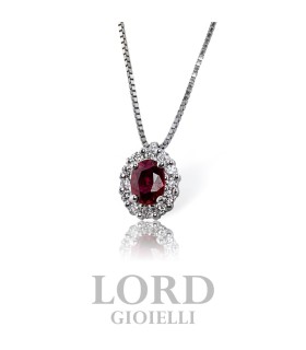Collana Donna in Oro Bianco con Rubino ct 0.25 e Brillanti ct. 0.08 G - Davite&Delucchi