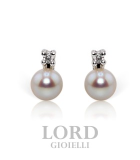 Orecchini Donna in Oro Bianco Perla 4mm con Brillante 0.02 G - Davite&Delucchi