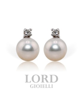 Orecchini Donna in Oro Bianco Perla 6mm con Brillante 0.03 G - Davite&Delucchi