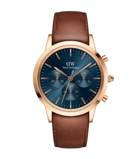 Orologio Uomo Iconic Cronograph in Acciaio Rosè e pelle Marrone DW00100639 - Daniel Wellington