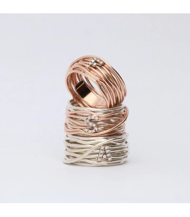 Anello Donna Filodellavita Classic Collection 13 Fili Oro Rosa e Iniziale M con Diamanti AN290R M
