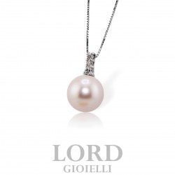 Collana Donna in Oro Bianco Perla 7,5mm e Diamanti ct.0,04 CLK04BAS375 - Bibigi