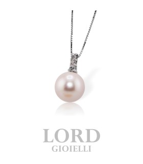 Collana Donna in Oro Bianco con Perla 6,5mm e Diamanti ct.0,04 CLK04BAS365 - Bibigi