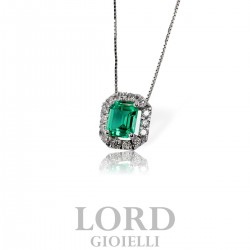 Collana Donna in Oro Bianco con Smeraldo Taglio Smeraldo Ottagonale ct.0.33 e Diamanti ct.0.10 CK0018BS54 - Bibigi