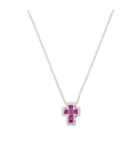 Collana Mini Croce con ZIrconi Rossi CLCRREBBRZ3 - Amen