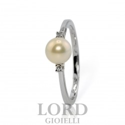 Anello Donna in Oro Bianco con Perla 6mm con Diamanti 0,03 G SI AAP000169 - Davite & Delucchi