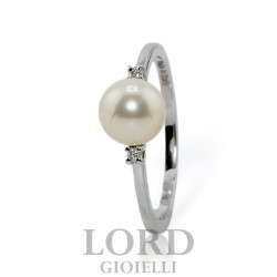 Anello Donna in Oro Bianco con Perla 7mm con Diamanti 0,03 G SI AAP000170 - Davite & Delucchi