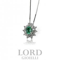 Collana Donna in Oro Bianco con Smeraldo ct.0,30 Diamantict. 0,24 G VS EL0871S -Elli's