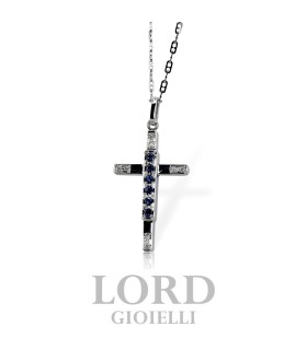 Collana Uomo Croce in Oro Bianco con Diamanti ct. 0,04 e Zaffiri ct. 0,16 UPE401 - Nardelli