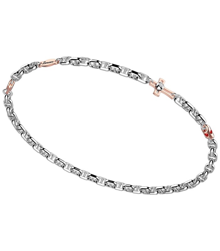 Bracciale Uomo in Oro Bianco con Croce in Oro Rosa con Diamanti ct. 0,03 e Rubini ct. 0,08 EB903BR-AU - Zancan