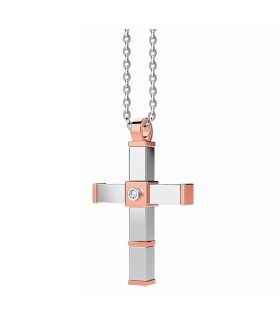 Collana Uomo in Oro Bianco Croce con Dettagli Oro Rosa e Diamante ct. 0,01 EC606BR - Zancan