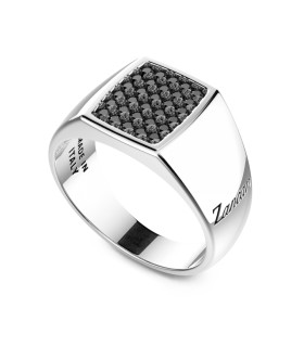 Anello Uomo in Acciaoo con Spinelli Neri ESA063 - Zancan