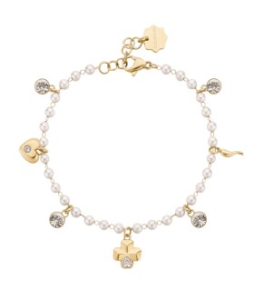 Bracciale Donna Chakra in Acciaio Pvd Oro Quadrifoglio,Perline e Cristalli BHKB210 - Brosway
