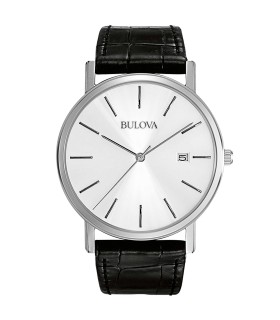 Orologio Uomo Solo Tempo Quadrante Silver Cinturino In Pelle Nera - Bulova