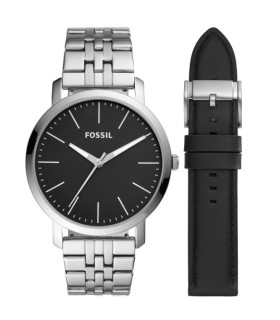 Orologio Fossil Uomo Set con Orologio in Acciaio e Doppio Cinturino in Pelle Nera BQ2466SET - Fossil