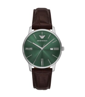 Orologio Emporio Armani Uomo Minimalist In Pelle Marrone Quadrante Verde AR11672 - Emporio Armani
