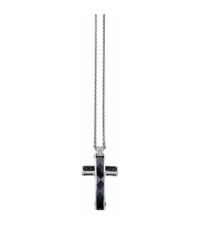 Collana Uomo in Argento Croce con Ceramica Nera e Spinelli Neri EXC369-N - Zancan