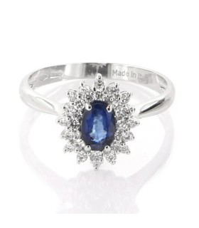 Anello Davite&Delucchi - Oro Bianco con Zaffiro e Diamanti AA 031716 ZF