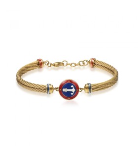 Bracciale Uomo Horizon Semirigido Dorato con Ancora Smaltata Blu/Rosso - Brosway