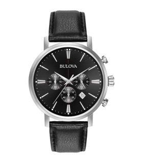 Orologio Uomo Crono Pelle Nera - Bulova